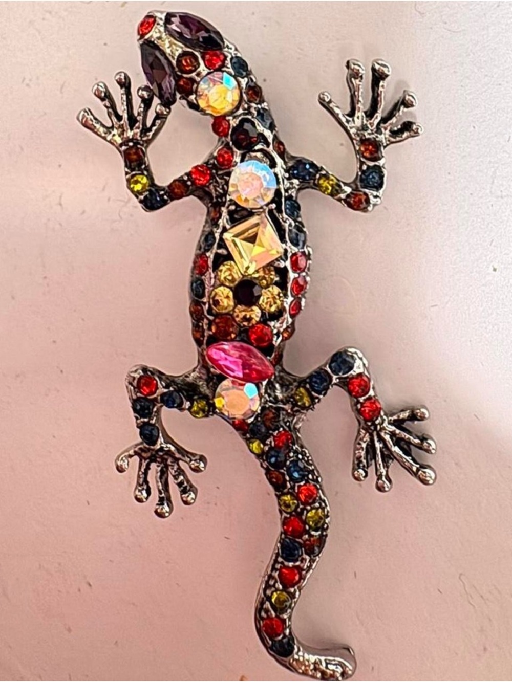 Multicolor Jeweled Lizard Pin - Decorative Reptile Brooch